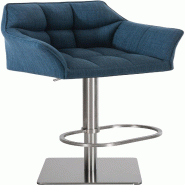 Décoshop26 - Tabouret de bar x1 réglable en tissu bleu assise enveloppante capitonnée et avec base carrée en en acier inoxydable 10_0005928 - bleu