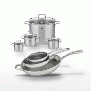 Lot de 3 Poêles 24/28/32cm et 4 Faitouts Elo Relief Evolution - gris inox 3176239958447