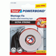 Tesa, Ruban adhésif double face Powerbond Ultra Strong, 1,9 cm x 1,5 m, blanc - 55791-00002-04 Tesa, Ruban adhésif double face Powerbond Ultra Strong, 1,9 cm x 1,5 m, blanc - 55791-00002-04
