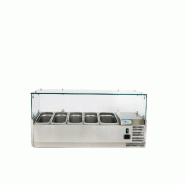 Vitrine réfrigérée avec verre. Capacité 4xGN1/3 + 1xGN1/2. Dimensions (LxPxH) 140x38x43,5 cm. ForCold by FIMAR G-VRX1400-380 - 225
