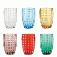 Zafferano Perle Couleurs Mélangées 2 - Lot De 6 Verres Soufflés Bouche 32Cl, Faits Main, Artisanaux, Pour Eau Ou Cocktails - multicolore 8051827977473