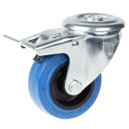 Roulette pivotante/frein de 80 mm avec caoutchouc élastique bleu sur roue centrale en nylon Roulette pivotante/frein de 80 mm avec caoutchouc élastique bleu sur roue centrale en nylon