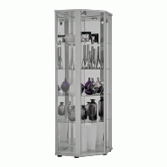 K-Möbel Vitrine d'angle en verre sur pied 176x56,5x56,5 cm Made in Germany avec serrure miroir & LED Argent - argenté Bois manufacturé C1085AL_0