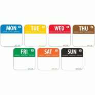 Lot de 1000 étiquettes par jour de la semaine 24 × 24 mm, avec codes couleurs