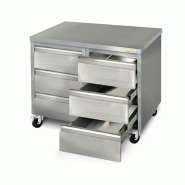Meuble inox 6 tiroirs 1000 x 700 mm sur roulettes / GOLDINOX - gris inox 3701770820627
