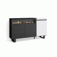 SKRAUT HOME Buffet salon et cuisine, 150x87x35cm, 3 Portes, Cheminée électrique, Design industriel, Blanc et noir - blanc Bois manufacturé 66_4