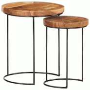 Helloshop26 - Ensemble de table basse lot de 2 bois d'acacia massif et acier marron 02_0042115 - 3000213654912 Helloshop26 - Ensemble de table basse lot de 2 bois d'acacia massif et acier marron 02_0042115 - 3000213654912