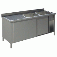 KBS Gastrotechnik KBS Evier 1800x700x850 mm avec 2 cuves à droite avec portes coulissantes - Acier inoxydable 18/10 91922105