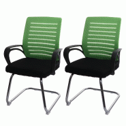 Mendler Lot de 2 chaises de conférence HWC-K51, chaise visiteur à piétement luge, charge max. 150 kg tissu/textile ~ vert - vert textile 94533
