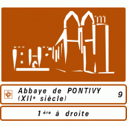 Panneau patrimoine culturel H32 - lieu touristique avec direction à suivre et message graphique Panneau patrimoine culturel H32 - lieu touristique avec direction à suivre et message graphique