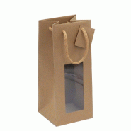 Sac flacon kraft brun avec fenêtre poignées papier 12x11x28cm - par 20