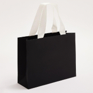 Sac luxe noir mat poignées ruban blanc naturel 36x12x28cm - par 12