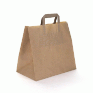 Sac traiteur kraft brun poignées plates 32x16.5x27cm - Lot de 50 - Robuste et naturel