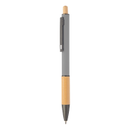 Stylo à bille en aluminium recyclé - embout bambou - corps caoutchouté - finition bronze - encre bleue Stylo à bille en aluminium recyclé - embout bambou - corps caoutchouté - finition bronze - encre bleue