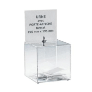 Urne transparente 400 bulletins avec porte-affiche Urne transparente 400 bulletins avec porte-affiche