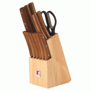 BERGNER Nature BG - Ensemble de 11 couteaux et ciseaux en acier inoxydable avec bloc en bois - marron Q5225