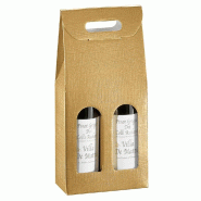 Boite 2 bouteilles à poignée carton motif rayure or 18x9x34cm - par 30