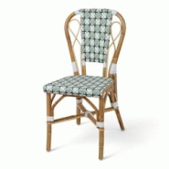 Chaise de terrasse AUTEUIL - Rotin - L 46 x P 54 x H 85 cm - Tressage Vert et Blanc - Bistromania - TE031 Chaise de terrasse AUTEUIL - Rotin - L 46 x P 54 x H 85 cm - Tressage Vert et Blanc - Bistromania - TE031