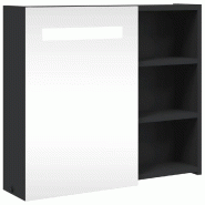 Helloshop26 - Armoire de salle de bain à miroir mural avec LED 60 x 13 x 52 cm ample espace de rangement design épuré en bois noir 02_0047271 - noi