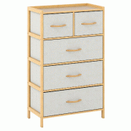 Helloshop26 - Commode à 5 tiroirs de rangement pour chambre 58 x 30 x 94 cm avec étagère supérieure style contemporain en bambou 20_0017687 - Bamb
