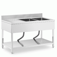 Helloshop26 - Plonge inox professionnel 2 éviers 140 x 70 x 97 cm acier inoxydable argenté 14_0009564 - 3000221702391