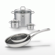 Lot 2 Poêles 24/28cm & 3 Faitouts 12/16/26cm Elo Relief Evolution - gris inox 3176239955576