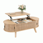 Merax Table basse ovale avec plateau relevable réglable en hauteur, espace de rangement caché, 2 portes coulissantes, 110 x 50 x 53,5 cm, coloris bo Merax Table basse ovale avec plateau relevable réglable en hauteur, espace de rangement caché, 2 portes coulissantes, 110 x 50 x 53,5 cm, coloris bo