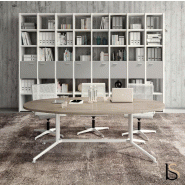 Table de réunion ovale X2 - Officity. - Blanc 9010, 240, Noyer canaletto_0