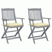 VidaXL Chaises Pliables D Extérieur Lot De 2 Et Coussins Bois D Acacia - beige Bois massif 3064499 VidaXL Chaises Pliables D Extérieur Lot De 2 Et Coussins Bois D Acacia - beige Bois massif 3064499
