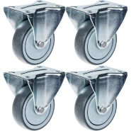 Roulette 100mm 4" à bandage caoutchouc gris, fixe et robuste, capacité de 440kg, jeu de 4 Roulette 100mm 4" à bandage caoutchouc gris, fixe et robuste, capacité de 440kg, jeu de 4