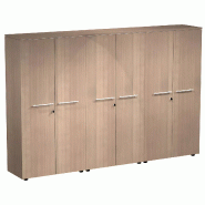 Armoire 6 portes mélaminé à serrure - 9 étagères - L. 243 x P. 43 x H. 158 cm So Flora - Frêne Noir_0