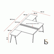 Bureau bench 2 personnes X3 - Officity - Anthracite, Chêne blanchi, 140 x 381,5 cm_1