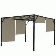 Décoshop26 - Pergola pavillon de jardin toit terrasse structure acier stable 6cm + toit coulissant taupe 3x3m 04_0004075 - acier 3000393032692
