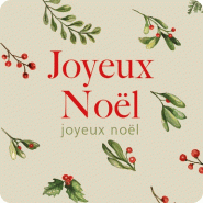 Etiquette cadeau adhésive "Joyeux Noël" tradition baies 35x35mm - par 500