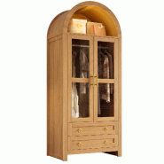 Merax Armoire 76 x 50 x 185 cm avec design en arc, 2 portes vitrées, tringle à vêtements, LED et 2 tiroirs, aspect chêne - multi-matériau GL4767N_0