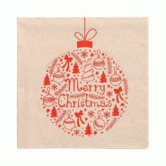 Papstar Serviettes 300 Noël, 3 plis pliage 1/4 33 cm x 33 cm naturel "Christmas Ball" en papier recyclé - beige 89774