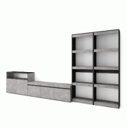 SKRAUT HOME Ensemble Meuble TV, 370x186x35cm, Pour les TV jusqu'à 65", Salon Complet, Ciment - gris Bois manufacturé 113_1265