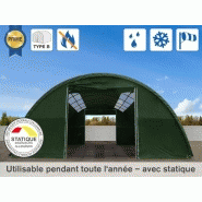 Tunnel de stockage / fermé / structure en acier / couverture en pvc / porte / fenêtre / façade / pignon / 20 x 9.15 x 4.5 m