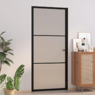 Vidaxl porte intérieure 93x201,5 cm noir verre mat et aluminium 350554