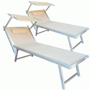 ZIK Lot de 2 chaises longues de jardin pliantes avec coussin amovible et auvent, positions réglables, en aluminium et textilène - Couleur taupe - be