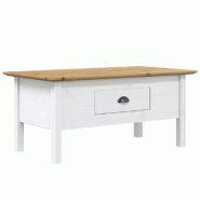 Décoshop26 - Table basse avec tiroir design moderne et contemporaine 100 x 55 x 46cm bois de pin massif blanc DEC038212 - blanc Bois massif 300026370