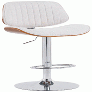 Décoshop26 - Tabouret de bar x1 style rétro moderne assise en tissu crème bois noyer et cadre métal chromé 10_0006340 - beige métal 3000265519139