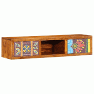 Helloshop26 - Meuble TV mural gain de place avec grand espace de rangement et design coloré 100 x 30 x 22 cm en bois acacia 02_0057673 - Bois massif