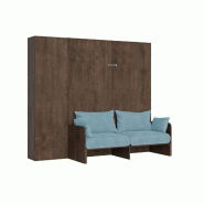 Itamoby Lit double escamotable Kentaro 160 cm avec canapé et colonne en noyer, bleu clair - marron 8050598059418