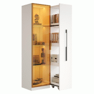 Merax vitrine LED 70×40×160 cm, armoire multifonction avec façade vitrée, bibliothèque et rangement, sur roulettes, blanc - blanc multi-matériau