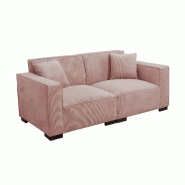 Oviala Business Canapé droit en velours côtelé 2 places rose L 180 cm - rose 114906