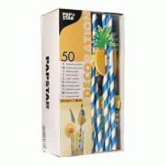 Papstar 50 pailles, papier Ø 6 mm - 20 cm bleu/blanc "Pineapple" - en carton 48239085