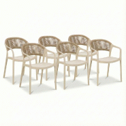 RATTATAN Lot de 6 chaises en polypropylène avec tissage en corde, élégantes, résistantes, empilables, pour jardin, balcon, bar, restaurants-JOLAND
