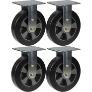Roulette 200mm 8" en caoutchouc noir, fixe, capacité 1800kg, jeu de 4 Roulette 200mm 8" en caoutchouc noir, fixe, capacité 1800kg, jeu de 4