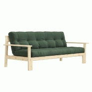 CANAPÉ CONVERTIBLE FUTON UNWIND PIN NATUREL COLORIS VERT OLIVE 130 X 190 CM.